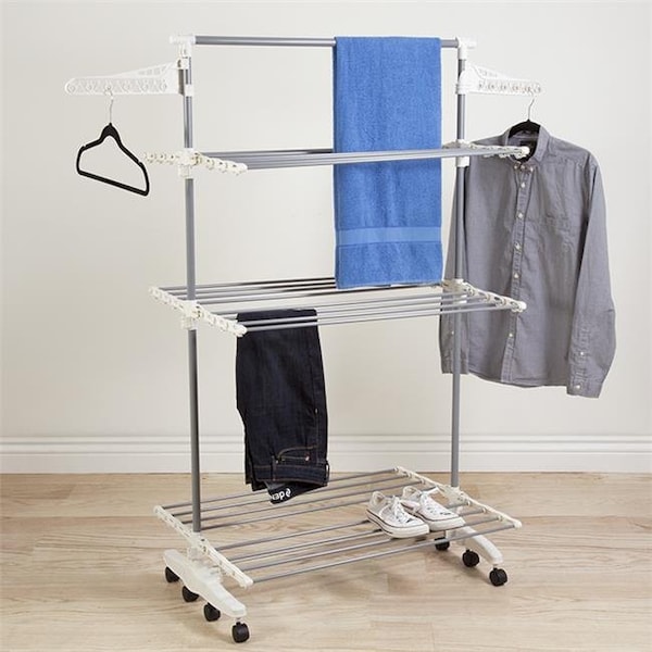 Everyday Home Everyday Home 82-CRTR29 Heavy Duty 3 Tier Laundry Rack Stainless Steel Clothing Shelf for Indoor & Outdoor Use with Tall Bar Best - 82-CRTR29