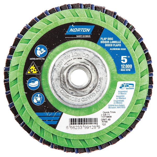 Disco de Láminas Norton Abrasivas, 5 pulgadas x 40 grano, 5/8-11 - 66623399128