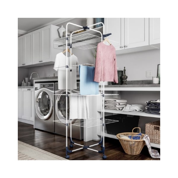 Hastings Home Clothes Drying Rack 4-tiered Laundry Station with Collapsible Shelves and Wheels for Folding - 139580RNR