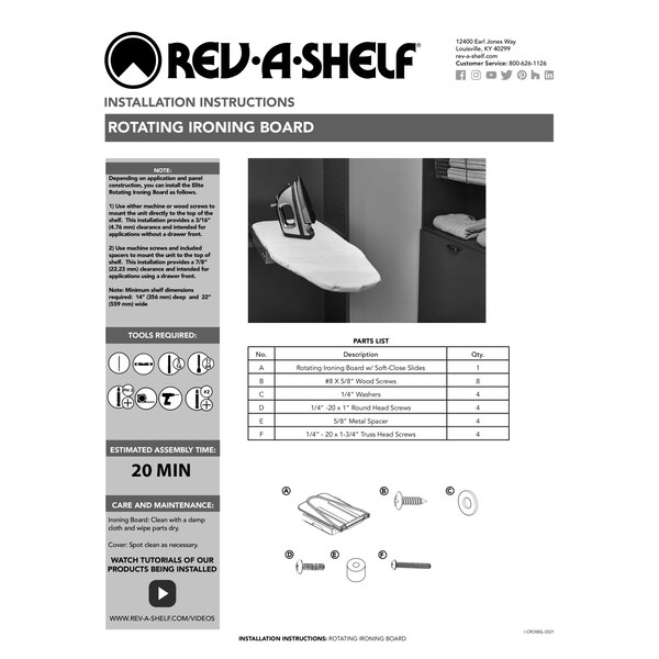 Rev-A-Shelf Rev-A-Shelf Elite Rotating Ironing Board for Custom LaundryCloset Systems - CROIBSL-14-SM-1