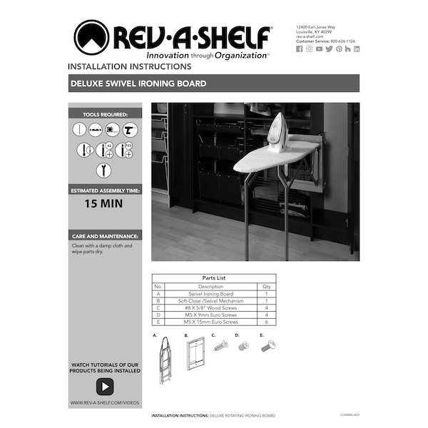 Rev-A-Shelf Rev-A-Shelf Deluxe Swivel Ironing Board for Customer Closet Systems - CSWIBSL-14-SM-1