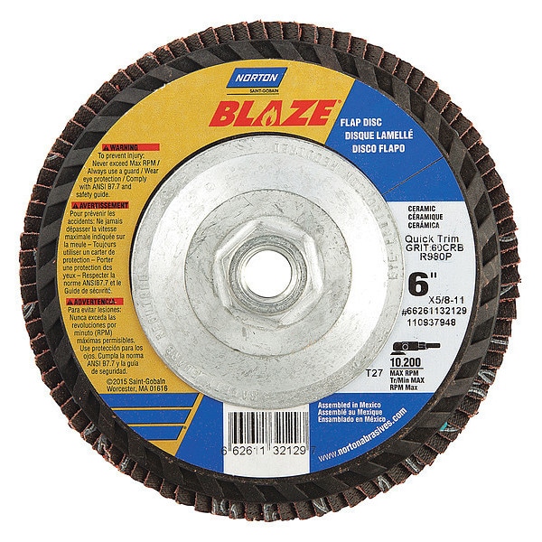 Disco de aletas Norton Abrasives, Mediano, 60 Granos, 6" de diámetro - 66261132129