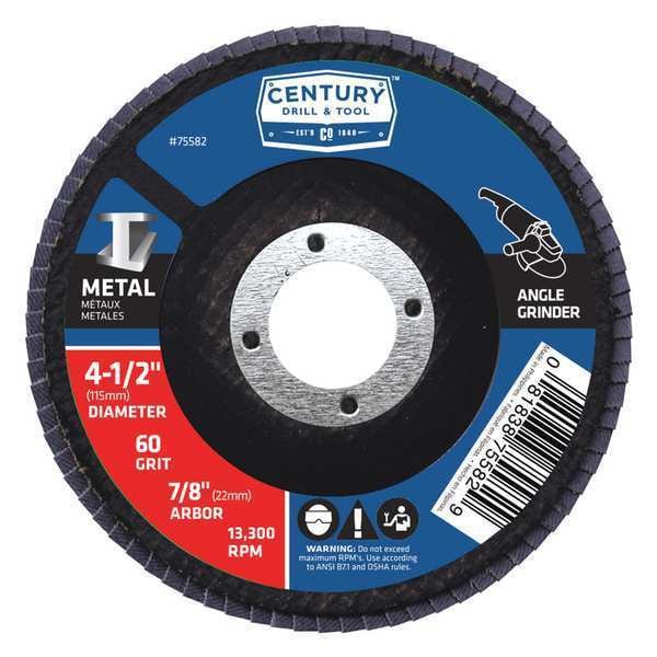 Disco de láminas de circonia Century Drill & Tool, 4-1/2x7/8 in., 60 grano - 75582