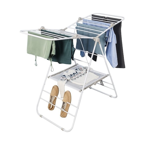 Honey-Can-Do Expandable and Folding Wing Drying Rack, 50 lb, 42 linear ft Drying Space, White, 23-1/2 in W - DRY-09805