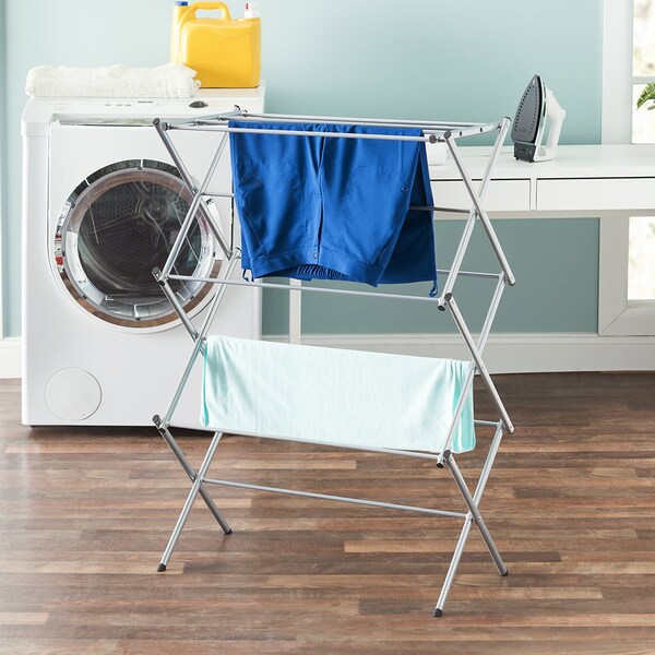 Hds Trading 3Tier RustProof Enamel Coated Steel Collapsible Clothes Drying Rack, Grey - ZOR96063