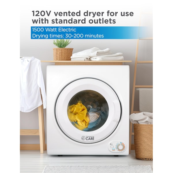 Commercial Care 3.5 Cu. Ft. Portable Dryer, 120V  Front Loading Dryer Machine Holds Up To 13.2 lbs. - CED35