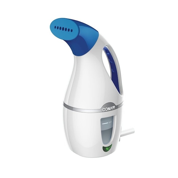 Conair Travel Fabric Steamer, 1100 W, 5 min Steam Output, 4.9 oz Water Tank, Blue/White - GS2X