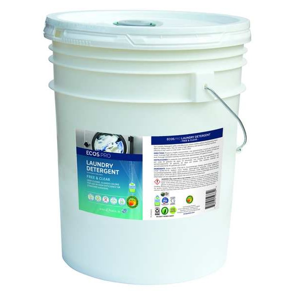 Ecos Pro Laundry Detergent, High Efficiency HE, Liquid, Bucket, 5 Gal, 320 Loads, Unscented, Clear, Dye-Free - PL9764/05