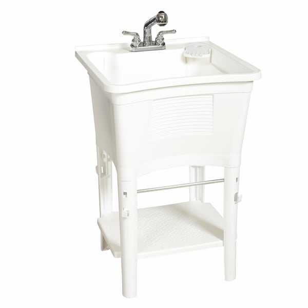 Zenna Home Freestanding Utility Laundry Tub with Pull-Out Faucet, White - ELT2006W