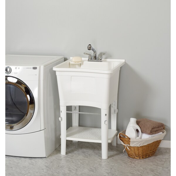 Zenna Home Freestanding Utility Laundry Tub with Pull-Out Faucet, White - ELT2006W