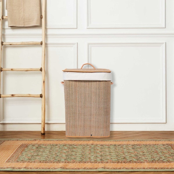 Vintiquewise Square Mendong Collapsible Waterproof Laundry Hamper with Lid and Handles for Easy Carrying - QI004430-G_SQ
