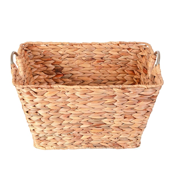 Vintiquewise Water Hyacinth Wicker Large Square Storage Laundry Basket with Handles - QI003634.L