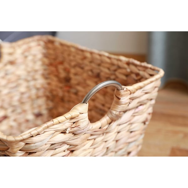 Vintiquewise Water Hyacinth Wicker Large Square Storage Laundry Basket with Handles - QI003634.L
