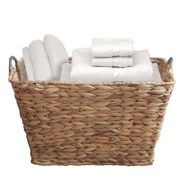 Vintiquewise Water Hyacinth Wicker Large Square Storage Laundry Basket with Handles - QI003634.L