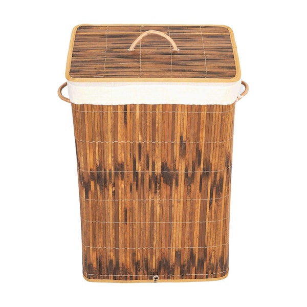 Vintiquewise Square Bamboo Collapsible Waterproof Laundry Hamper with Lid and Handles for Easy Carrying - QI004430-B_SQ