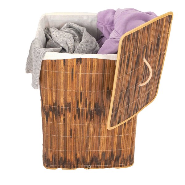 Vintiquewise Square Bamboo Collapsible Waterproof Laundry Hamper with Lid and Handles for Easy Carrying - QI004430-B_SQ