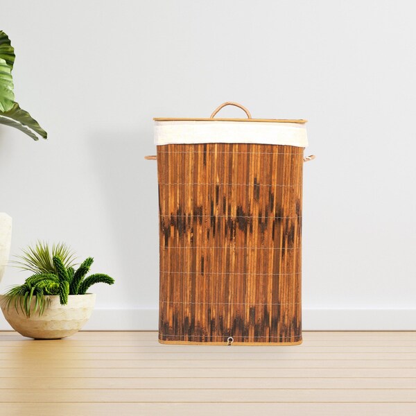 Vintiquewise Square Bamboo Collapsible Waterproof Laundry Hamper with Lid and Handles for Easy Carrying - QI004430-B_SQ