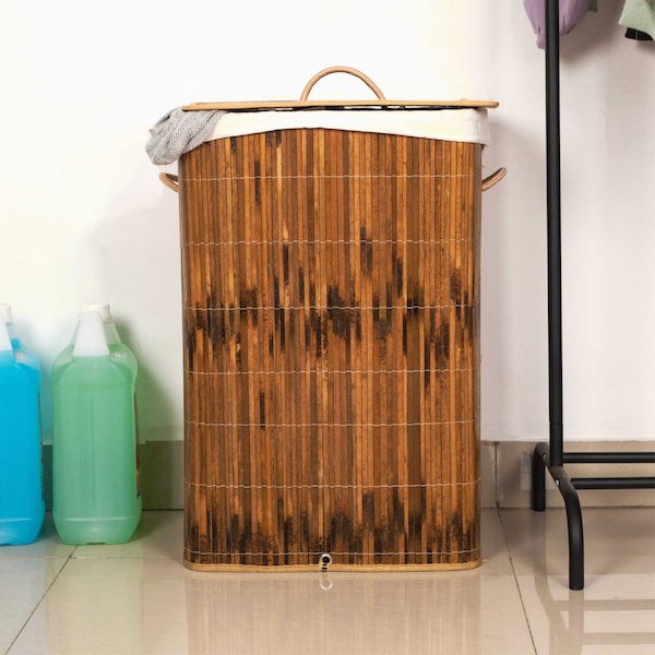 Vintiquewise Square Bamboo Collapsible Waterproof Laundry Hamper with Lid and Handles for Easy Carrying - QI004430-B_SQ