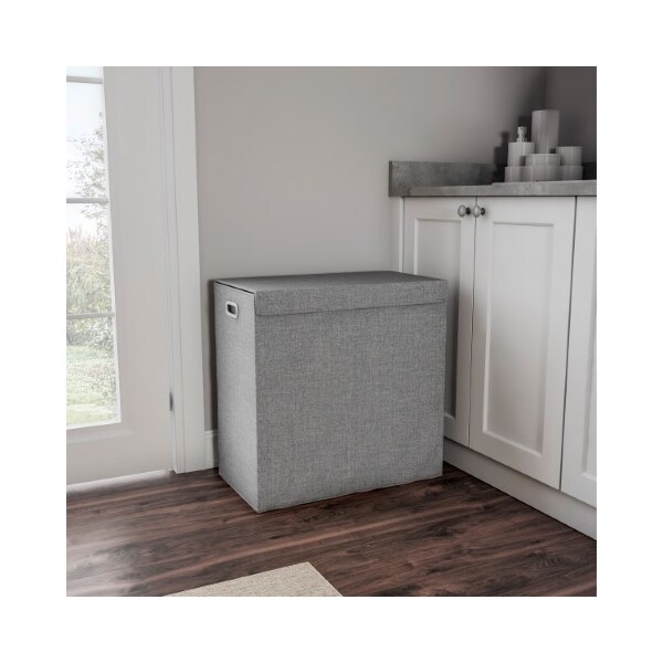 Hastings Home Double Laundry Hamper, Lid-Two-Sided Sorter and Removable Mesh Liner Bags with 2 Section Organizer - 314908WJK