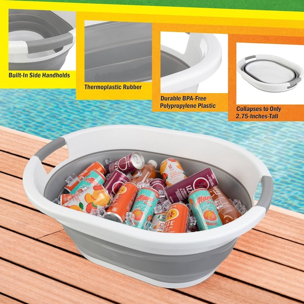 Wakeman Collapsible Laundry Basket - 39L Portable Sink, Plastic Bin, or Ice Bucket by Wakeman Gray - 75-CMP1137