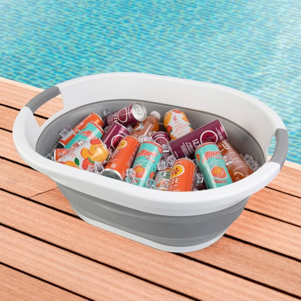 Wakeman Collapsible Laundry Basket - 39L Portable Sink, Plastic Bin, or Ice Bucket by Wakeman Gray - 75-CMP1137