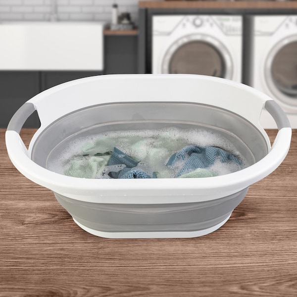 Wakeman Collapsible Laundry Basket - 39L Portable Sink, Plastic Bin, or Ice Bucket by Wakeman Gray - 75-CMP1137