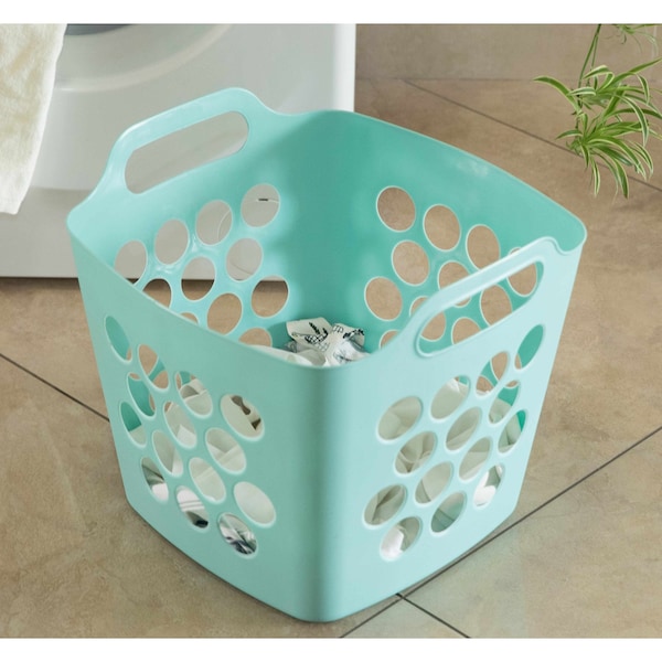 Basicwise Flexible Plastic Carry Laundry Basket Holder Square Storage Hamper w/Side Handles, Green Set of 3 - QI003857.GN.3