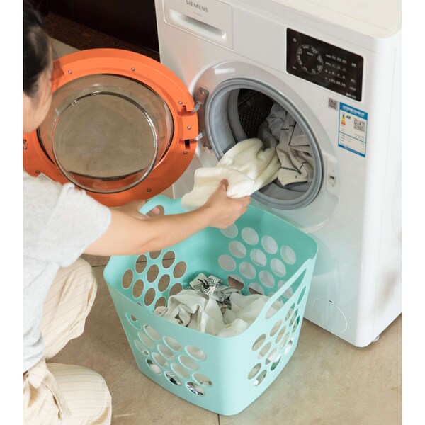 Basicwise Flexible Plastic Carry Laundry Basket Holder Square Storage Hamper w/Side Handles, Green Set of 3 - QI003857.GN.3