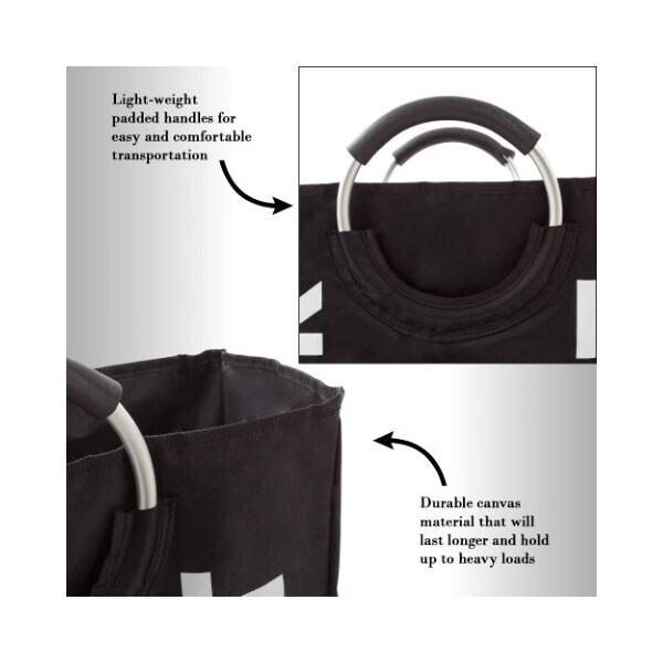 Hastings Home Double Laundry Hamper Sorter Collapsible Canvas Basket with Dual Sorting Sections and Round Handles - 206739VEW