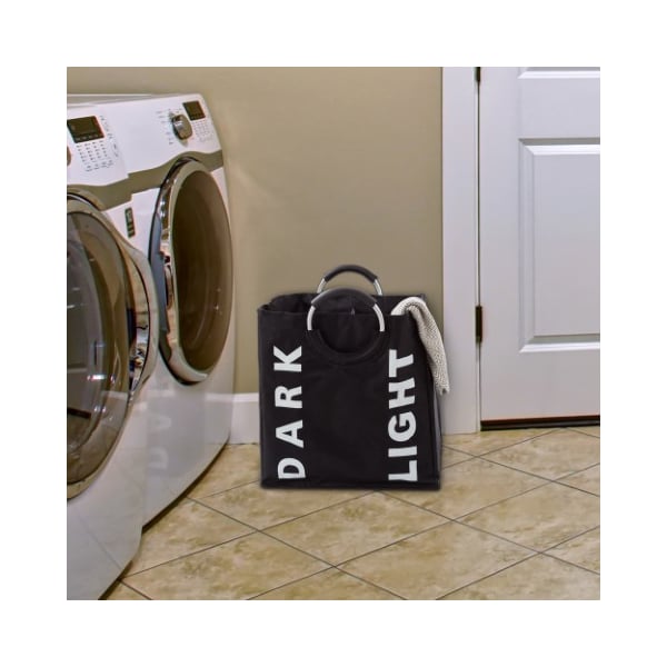 Hastings Home Double Laundry Hamper Sorter Collapsible Canvas Basket with Dual Sorting Sections and Round Handles - 206739VEW