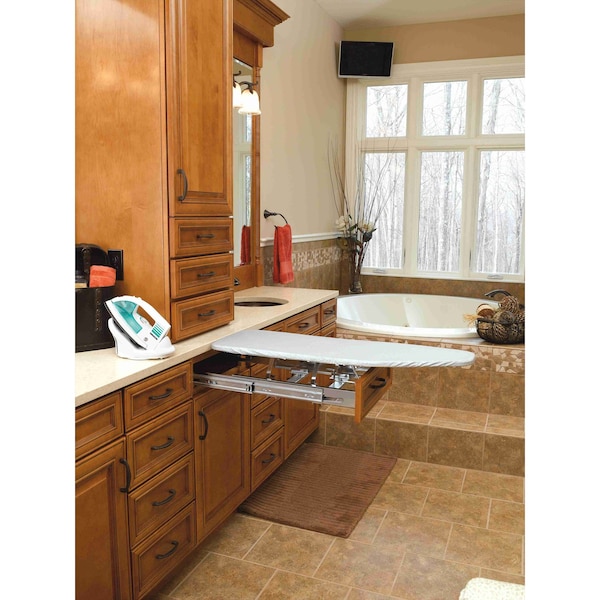 Rev-A-Shelf Rev-A-Shelf - Adjustable Pullout Folding Retractable Ironing Board with Ball-Bearing Slides, Gray - VIB-20CR
