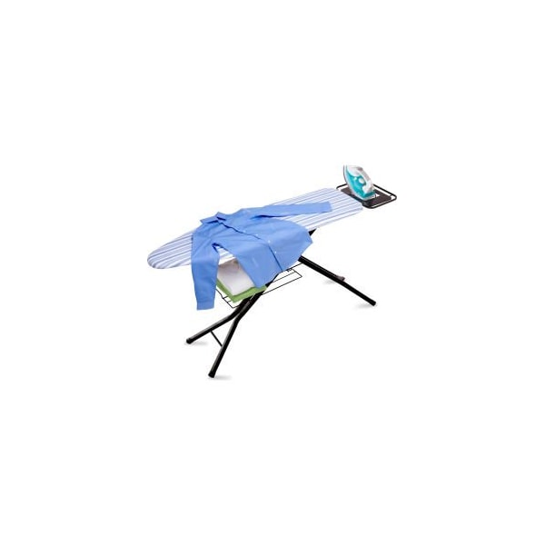 Honey Can Do International. 4 Leg Ironing Board w/Iron Rest, Pad-White/Blue Stripes Black Base, PP Plastic/Steel/Foam/Cotton - BRD-01957