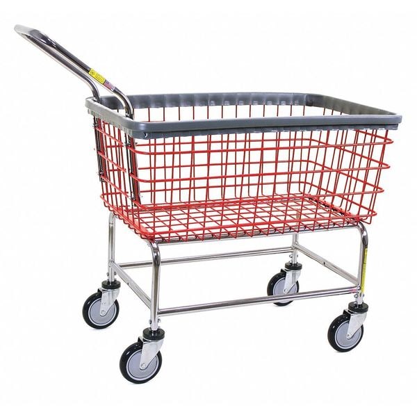R&B Wire Products Wire Utility Cart with Handle, 4.5 Bushel, Red Basket, Chrome Base - 200CFRLCH