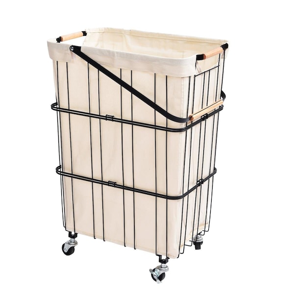 Oceanstar 24.8 x 11.9 x 18.3 in. Mobile Rolling Storage Laundry Basket Cart with Handle, Black - WLS1736