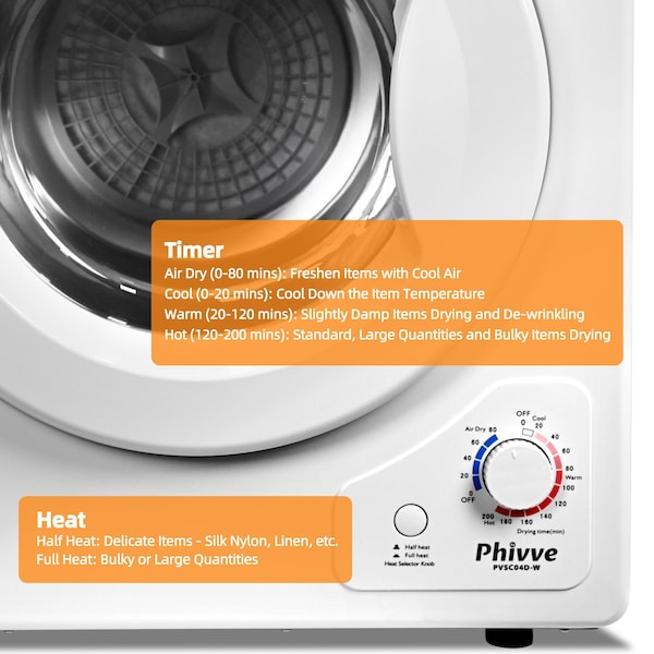 Edendirect 2.6 cu. ft. Vented Electric Dryer in White with Sensor Dry, 4 Auto Drying Modes, Exhaust Duct - PVSC04D-W-2