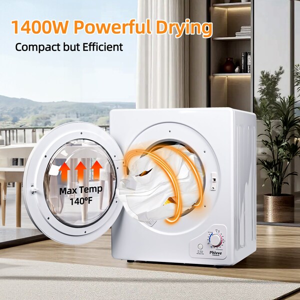 Edendirect 2.6 cu. ft. Vented Electric Dryer in White with Sensor Dry, 4 Auto Drying Modes, Exhaust Duct - PVSC04D-W-2