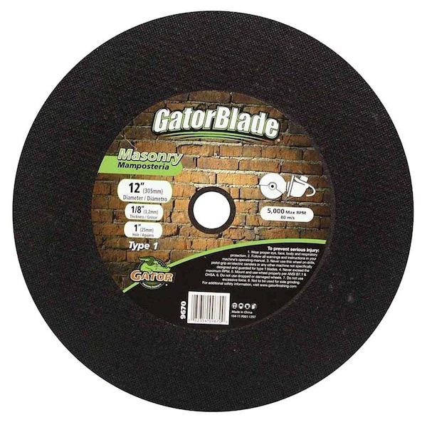Rueda de corte Gatorblade, 12 pulgadas de diámetro, 18 pulgadas de grosor, 1 pulgada de arborio - 9670
