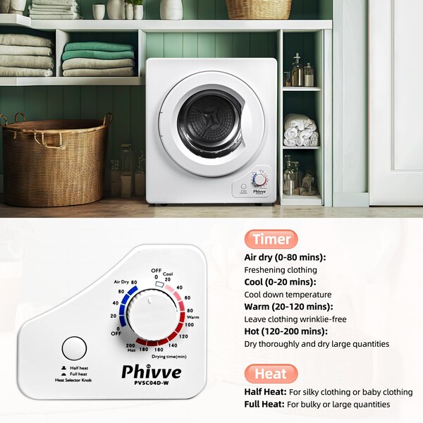 Edendirect 2.8 cu. ft. Vented Electric Dryer in White with Sensor Dry, 4 Auto Drying Modes, Exhaust Duct - PVSC04D-W