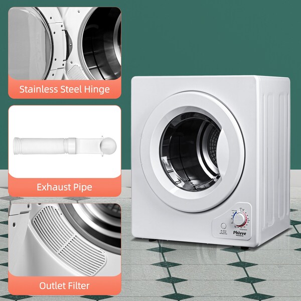 Edendirect 2.8 cu. ft. Vented Electric Dryer in White with Sensor Dry, 4 Auto Drying Modes, Exhaust Duct - PVSC04D-W