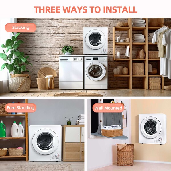 Edendirect 2.8 cu. ft. Vented Electric Dryer in White with Sensor Dry, 4 Auto Drying Modes, Exhaust Duct - PVSC04D-W
