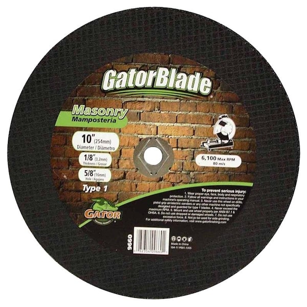 Rueda de corte Gator, 10 pulgadas de diámetro, 3/32 pulgadas de grosor, 5/8 pulgadas de arbor, abrasivo de óxido de aluminio - 9660