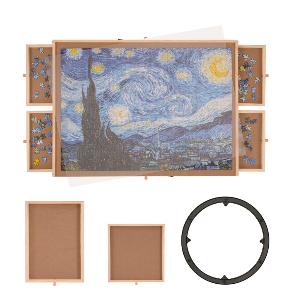 VEVOR 1000 Piece Puzzle Board with 6 Drawers and Cover, 29"x21.6" Rotating Wooden Jigsaw Puzzle Plateau, Portable Puzzle Accessories for Adults, Puzzle Organizer & Puzzle Storage System, Gift for Mom - ZMPTB1000J00CQ5Y1V0