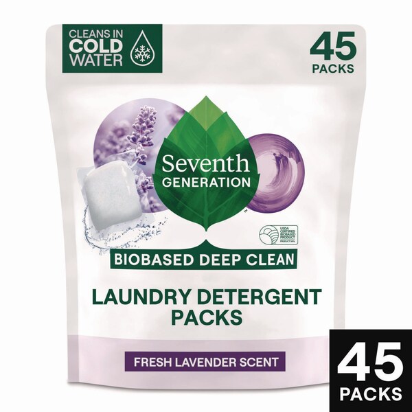 Seventh Generation Natural Laundry Detergent Packs, Powder, Lavender Scent, 45 Packets/Pack, 8PK - 62692700