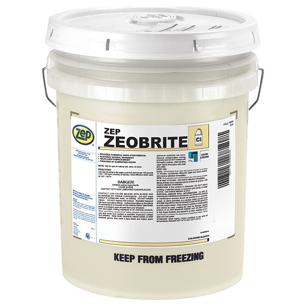 Zep High Efficiency Laundry Bleach, 5 gal Pail, Liquid, Unscented, Green/Yellow - 86835
