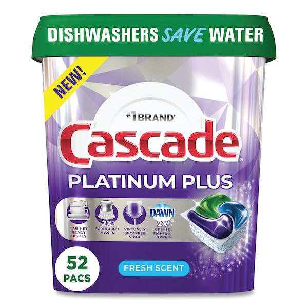 Cascade Platinum Plus ActionPacs Dishwasher Detergent Pods, Fresh Scent, 28.4 oz Tub, 156PK - 80374822