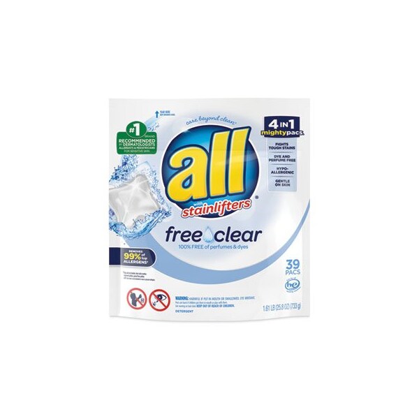 Henkel All, MIGHTY PACS FREE AND CLEAR SUPER CONCENTRATED LAUNDRY DETERGENT, 6PK - 73978
