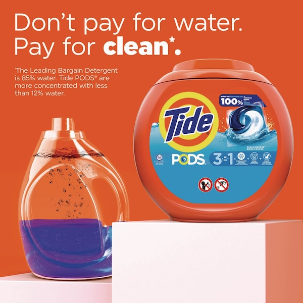 Tide PODS Laundry Detergent, Clean Breeze, 36 oz Tub, 42 Pacs/Tub - 80367521