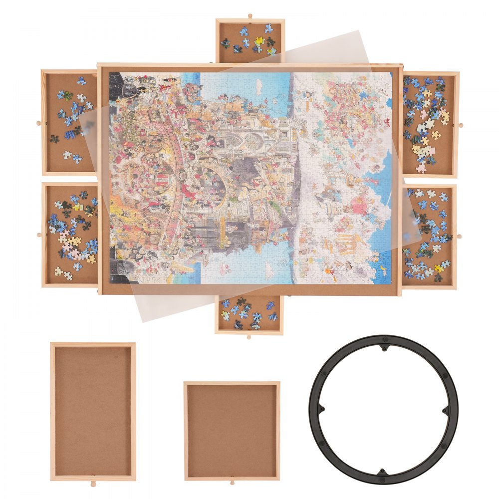 VEVOR 1500 Piece Puzzle Board with 6 Drawers and Cover, 32.7"x24.6" Rotating Wooden Jigsaw Puzzle Plateau, Portable Puzzle Accessories for Adult, Puzzle Organizer & Puzzle Storage System, Gift for Mom - ZMPTB1500J00KOFDAV0