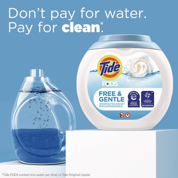 Tide PODS Laundry Detergent, Free and Gentle, 63 oz Tub, 76 Pacs/Tub, 4 Tubs/Carton, 4PK - 80737337