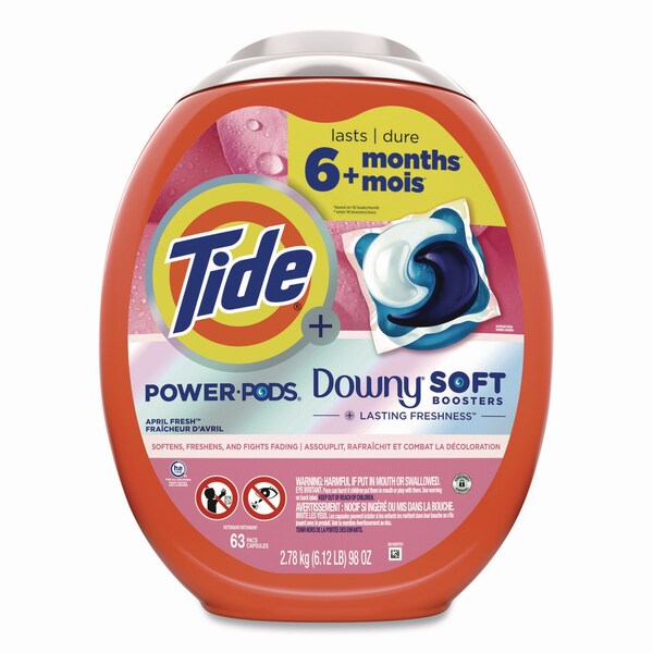 Tide Power PODS Plus Downy Laundry Detergent, April Fresh Scent, 98 oz Tub, 63 Pods/Tub - 11807